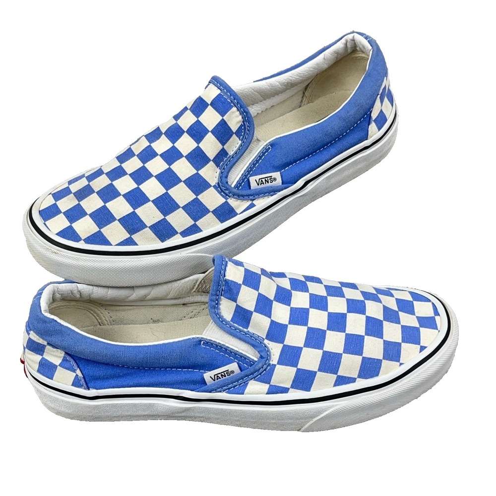 Vans Classic Slip-On Checkerboard Blue White Skate Shoes Mens 7.5 Womens 9